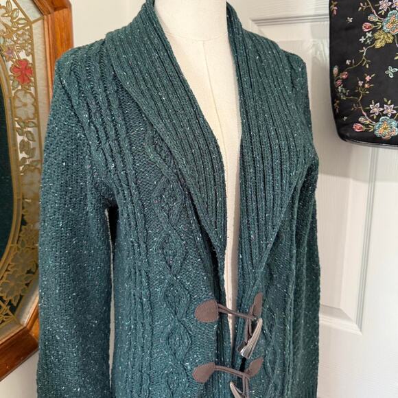 Merona Dark Green & Multicolor Knit Long Sleeve Toggle Front Wool Blend Cardigan - Picture 3 of 8